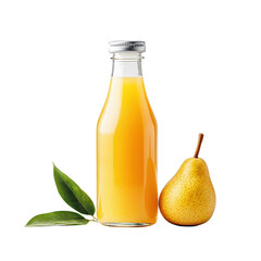 Bottle of pear juice, fresh and ready to enjoy, isolated on white background for easy access and visibility. cutout png