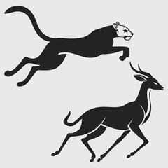 A cheetah chasing a gazelle  image silhouette design vector art and illustration