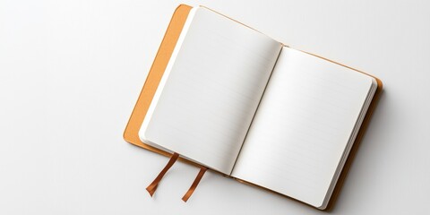 Open notebook minimalist style studio blank page on white background