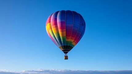 Fototapeta premium Colorful hot air balloon soaring against a clear blue sky.