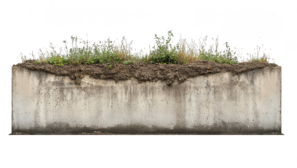 a concrete structure topped with soil and wild grasses showcasing the interaction between urban materials and natural growth