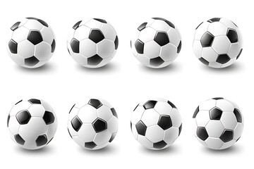 Naklejka premium Eight soccer balls are shown arranged in two rows on a white background