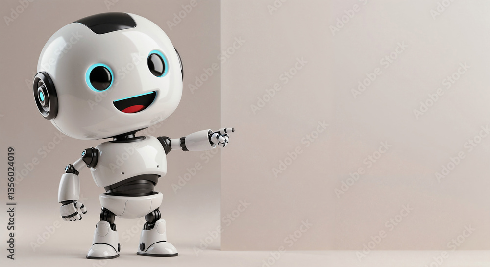 Aufkleber positive cute robot pointing at a space. generative ai