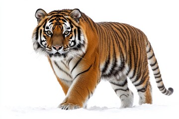 Obraz premium Majestic tiger walking through the snow in a serene winter landscape