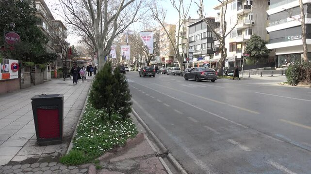 Fethiye, Turkey - 7th of May 2023: 4K Winter view on the famous Bagdat street in Istanbul

