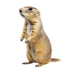 Fototapeta premium a prairie dog stands upright showcasing its alert posture and distinctive features set against a clean white background. animal's curiosity and playful nature