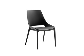 black plastic chair, modern design, white background, isolated, no background