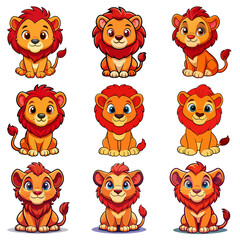 "Cute Baby Lion Mascot Vector Set"