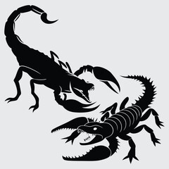 A  giant scorpion fighting a monstrous lizard image silhouette design vector art and illustration
