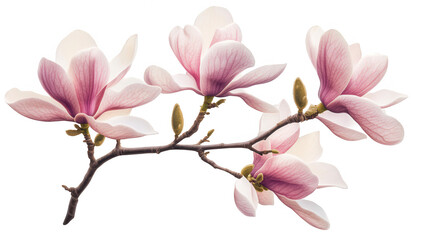 Obraz premium branch of magnolia flowers showcases soft pink and white petals symbolizing beauty and renewal. elegance of nature ideal for decoration or botanical studies