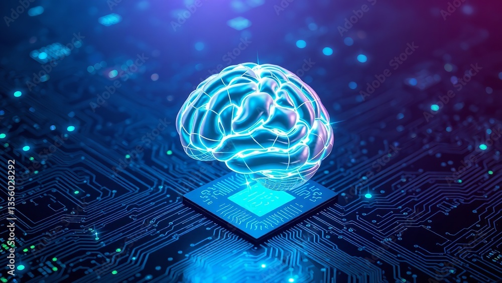 Aufkleber a luminous digital brain rests on a microchip, symbolizing the future of ai and its potential to rev