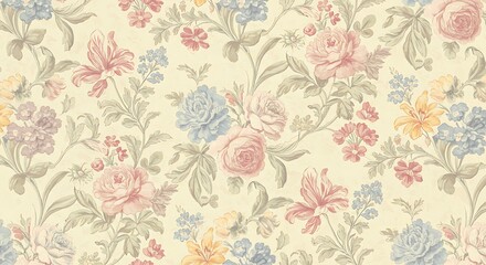 A Close Up Of A Floral Wallpaper With Many Different Flowers