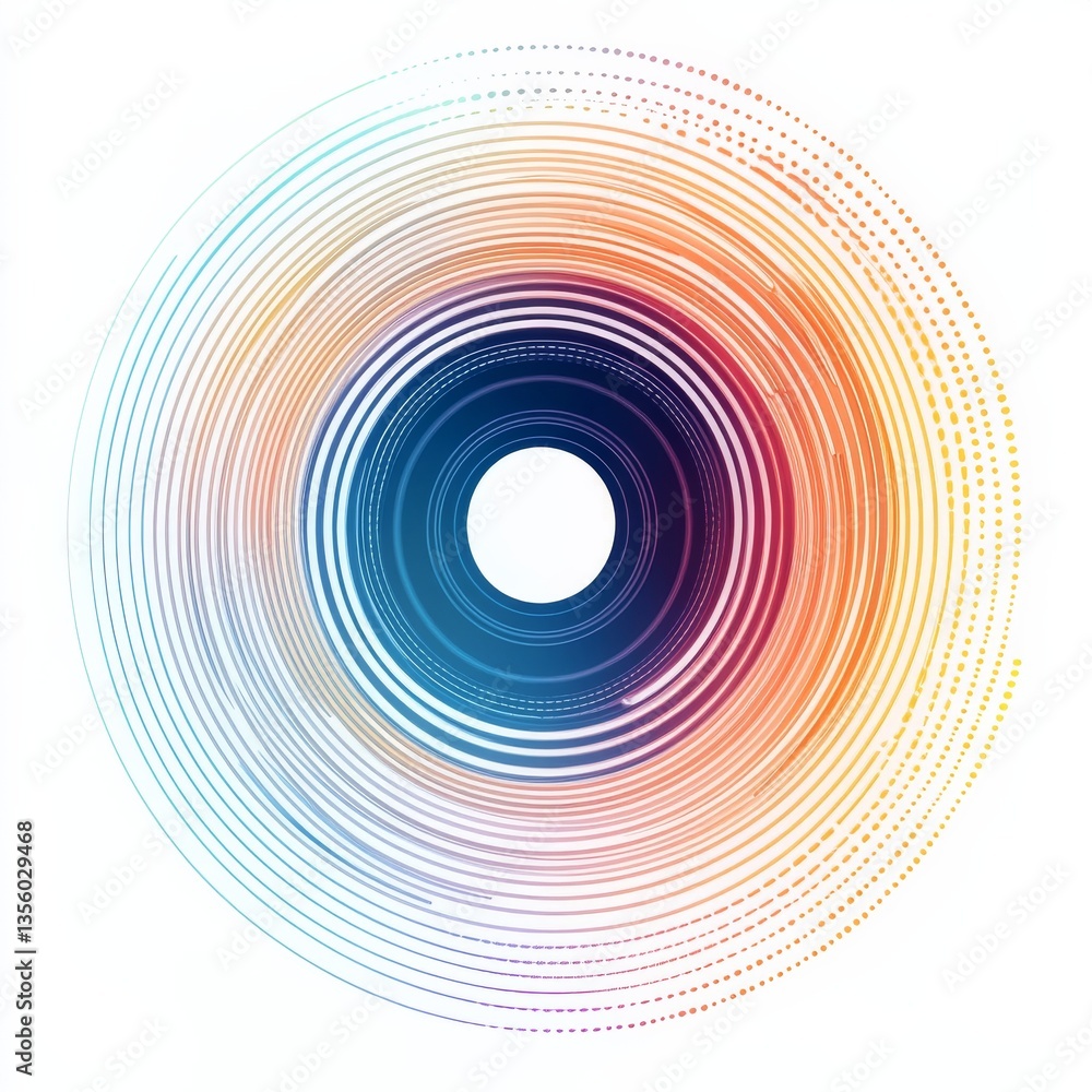 Fototapete Abstract Circular Gradient: Dynamic layers of blue, red, and yellow lines creating a mesmerizing pattern on white.