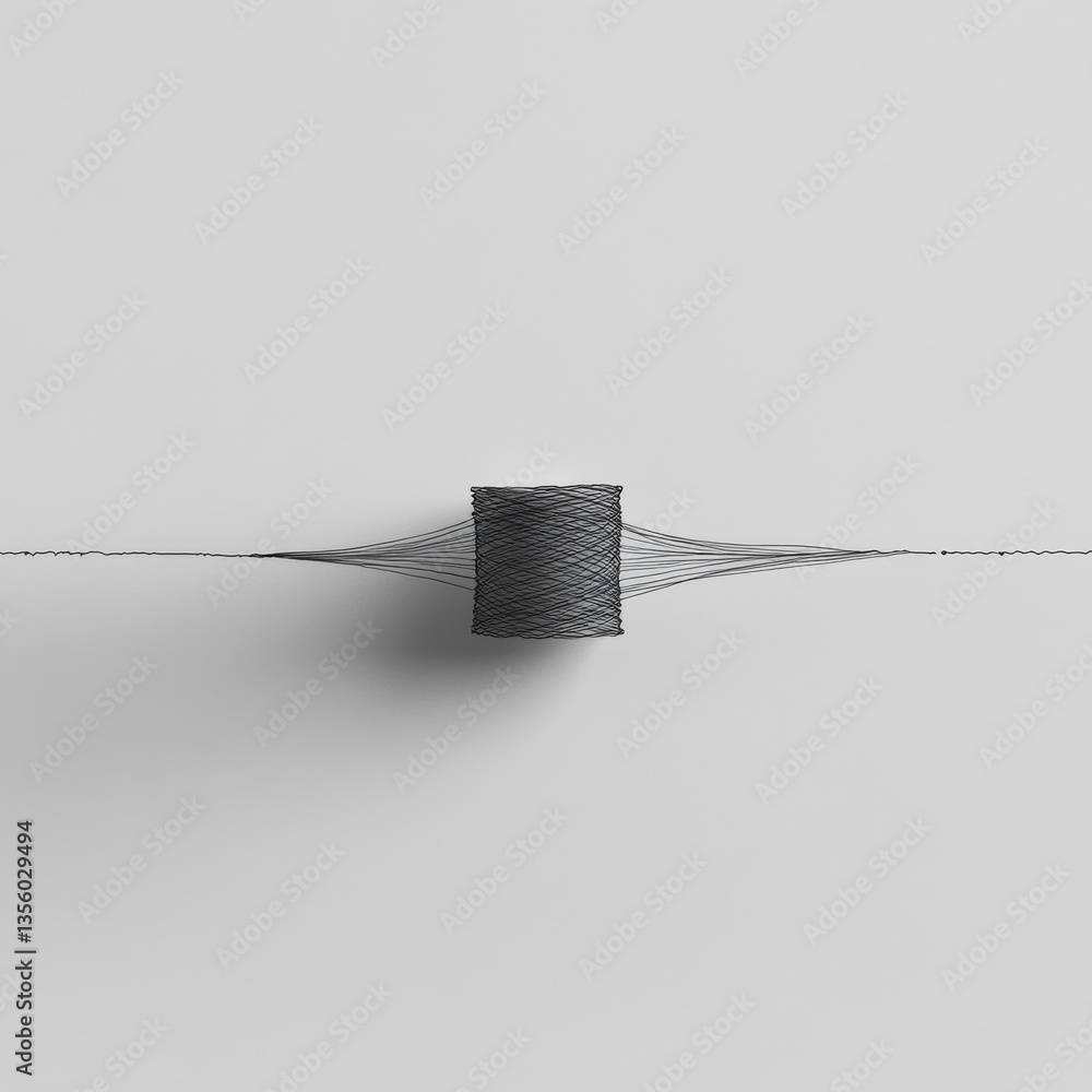 Aufkleber Abstract Cylinder Composition: A minimal rendering featuring a cylindrical structure intertwined with delicate, converging lines