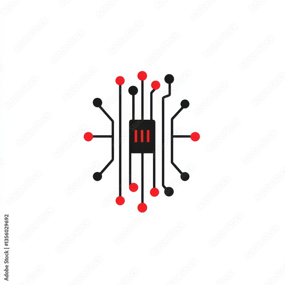 Aufkleber abstract microchip design with red and black details for technology or engineering projects