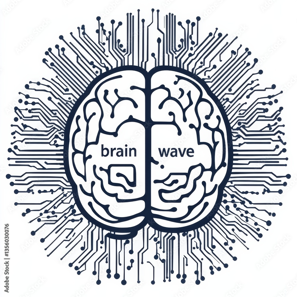 Fototapete brain wave circuit board: technology and the human mind, exploring artificial intelligence and neura