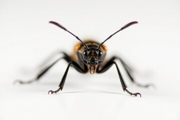 Close-up of a single insect on plain white background, brown, black
