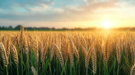 Naklejka premium Golden wheat field at sunset. (1)