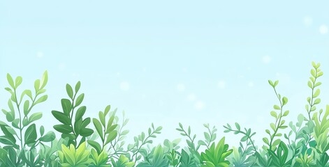 Obraz premium Green literary and artistic plant illustration with a blue background, suitable for natural-themed packaging, promotion, and design background.