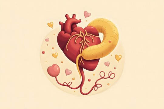 Symbolic heart and pancreas design celebrating World Diabetes Day and health education.