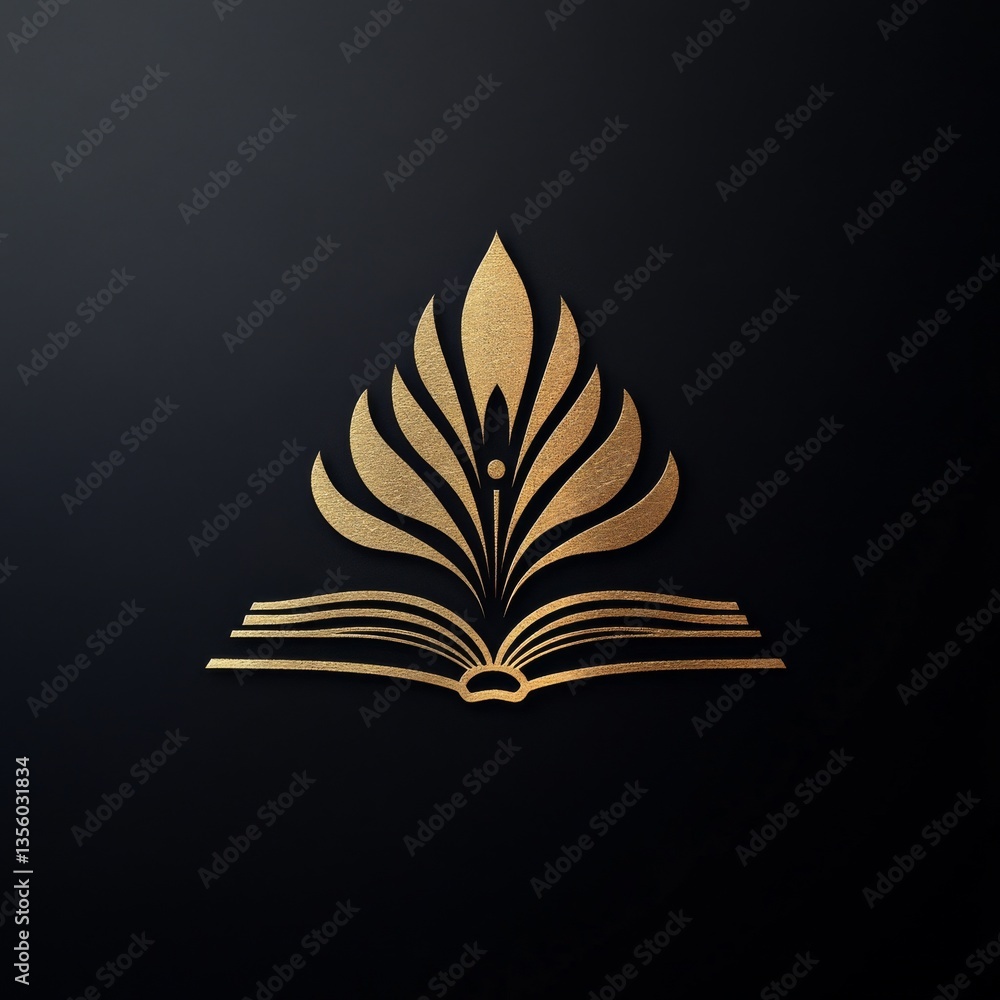 Poster Golden Wisdom: An Open Book with Floral Embellishments on a Dark Background Symbolizing Knowledge and Learning