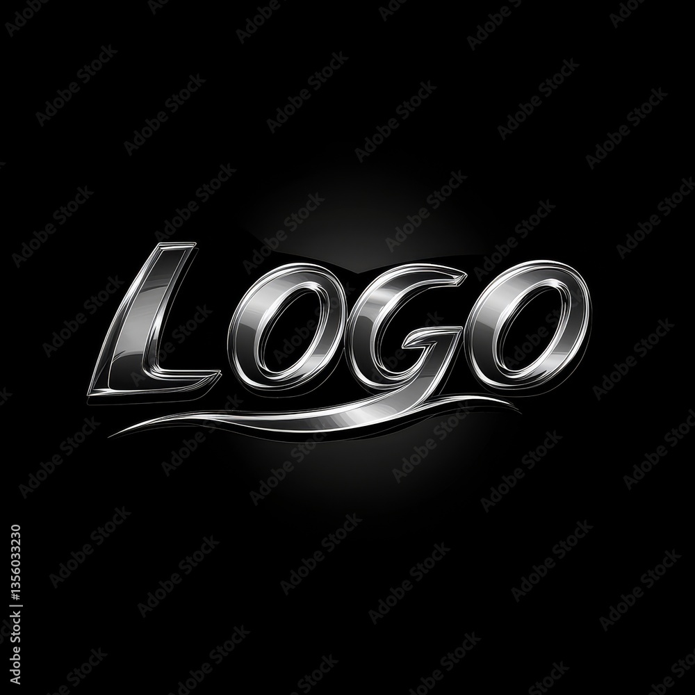 Poster sleek and modern chrome logo design with reflective surfaces on a dark background, creating a stylis