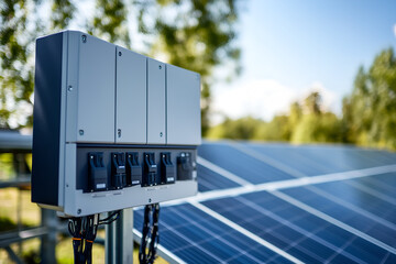 Solar panels and inverters generating clean energy outdoors