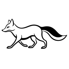 Fototapeta premium Running Fox silhouette vector black outline, white background