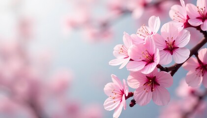 Obraz premium Delicate pink sakura blossoms, full bloom, scattered pattern , branch, design