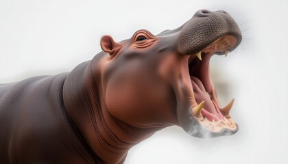 Naklejka premium Hippopotamus roaring against a soft blurred background 