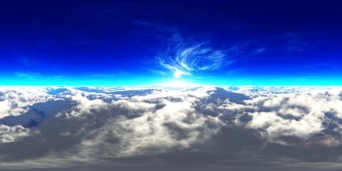 Fototapeta premium Panorama of clouds, HDRI, environment map , Round panorama, spherical panorama, equidistant projection, panorama 360, flying above the clouds,sky above the clouds, 3D rendering