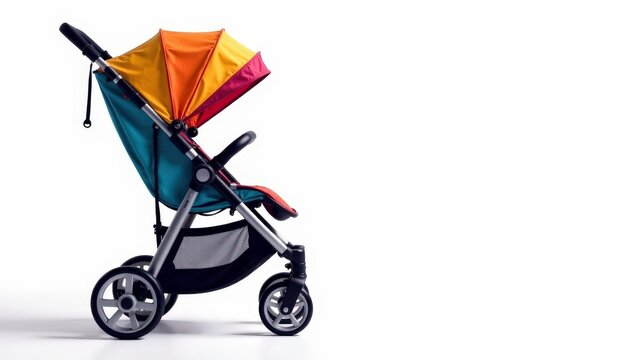 Bold, colorful stroller prints on a white background , pattern, bright