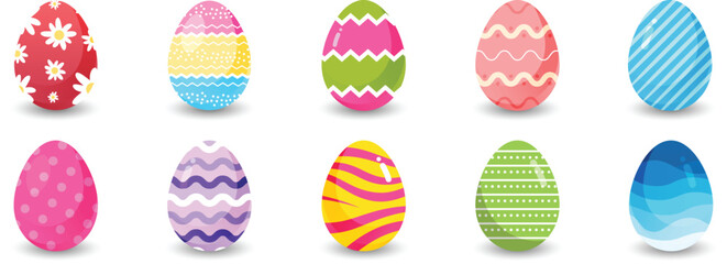 Set of easter eggs flat design on transparent background. Colorful easter eggs vector collection. 