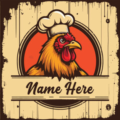 A friendly cartoon chicken mascot logo featuring a chef chicken with a spatula, perfect for restaurant branding and food-related vector illustrations.