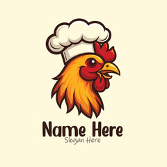 A friendly cartoon chicken mascot logo featuring a chef chicken with a spatula, perfect for restaurant branding and food-related vector illustrations.