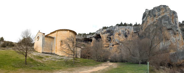 Ancient Church Landscape with Rocky Cliffs and Trees