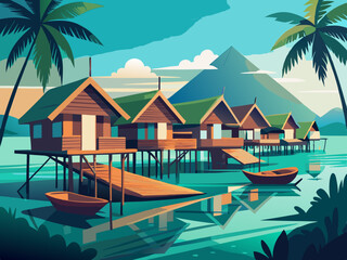 colorful illustration of a traditional bajau stilt house