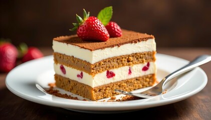 Classic tiramisu dessert, layers visible, isolated , macro, mascarpone, close up