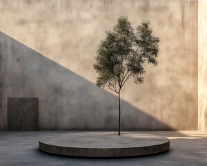 Minimalist Concrete Plaza with a Single Tree.