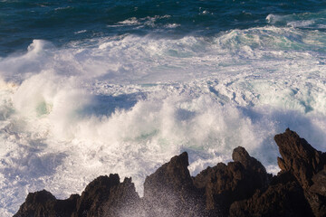 Big storm waves in Porto Moniz, on the Madeira Atlantic coastline