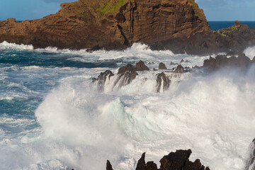 Big storm waves in Porto Moniz, on the Madeira Atlantic coastline