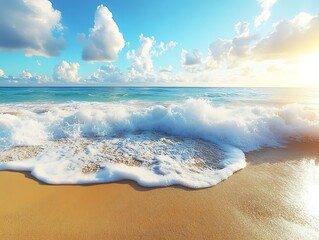 Sunny Beach Waves Crashing Shore.