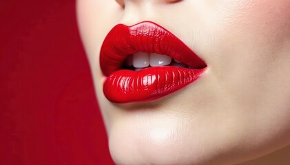 Obraz premium Close-up of vibrant red lipstick on pristine white , bright, mouth, lipstick
