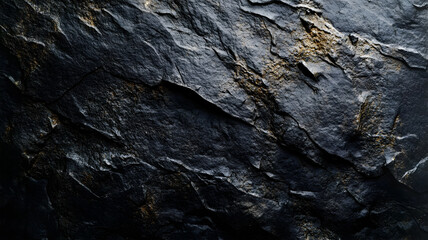Close-up of rough textured black stone surface with detailed cracks