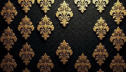 Intricate floral damask pattern in elegant gold hues , illustration, classic, motif