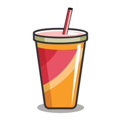 A glass of cola with ice and a straw, isolated on white, in a disposable plastic cup, representing a refreshing cold beverage