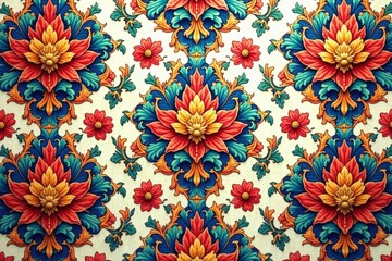 Intricate floral damask textile design, repeating seamlessly , design, art