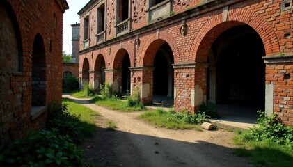 Obraz premium Decaying building with uneven brickwork showing delayed regularity , construction, surface