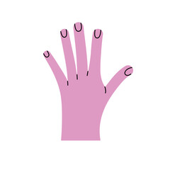 Back of the hand. Gesture. Color trendy vector illustration. Index, middle, ring, little fingers and thumb