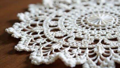 Obraz premium Intricate floral lace doily, delicate crochet , detail, needlework